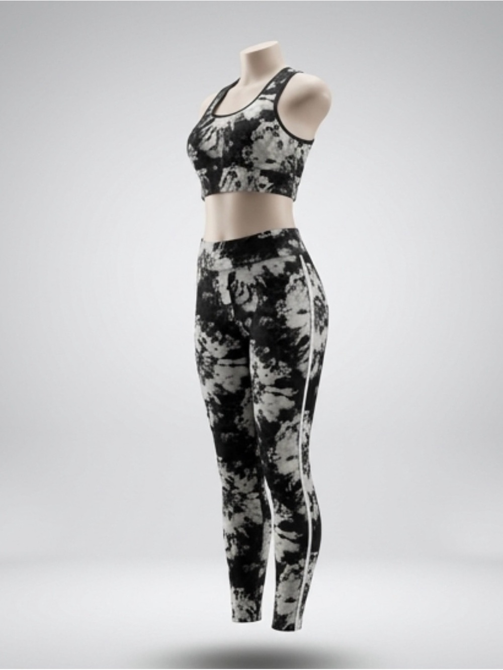 Women's Black Tie-Dye High-Waist Leggings and Sports Bra Set